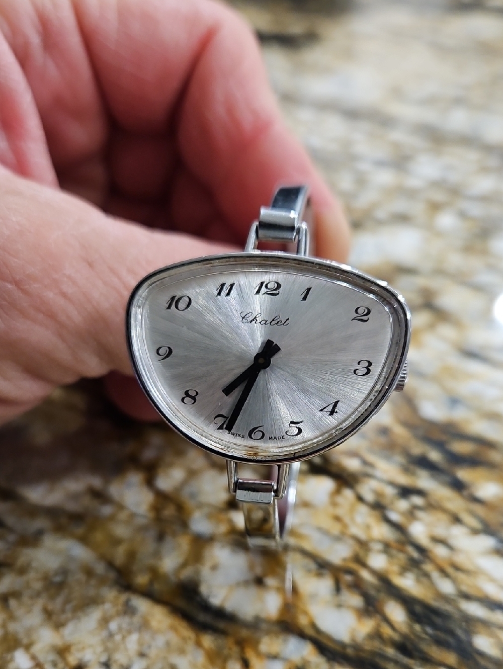 Chalet Silver and Black Asymmetric Bangle Watch Nurses Watch. Keeps Time